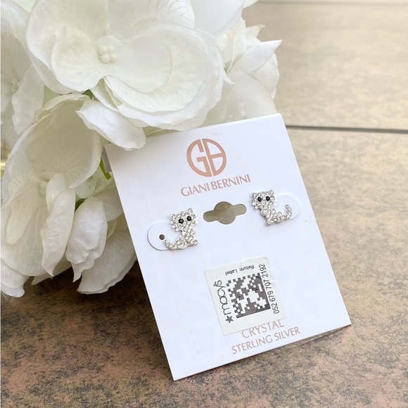 NWT GIANI BERNINI STERLING SILVER CLEAR PAVE CRYSTAL CAT KITTEN STUD EARRINGS - Picture 5 of 10